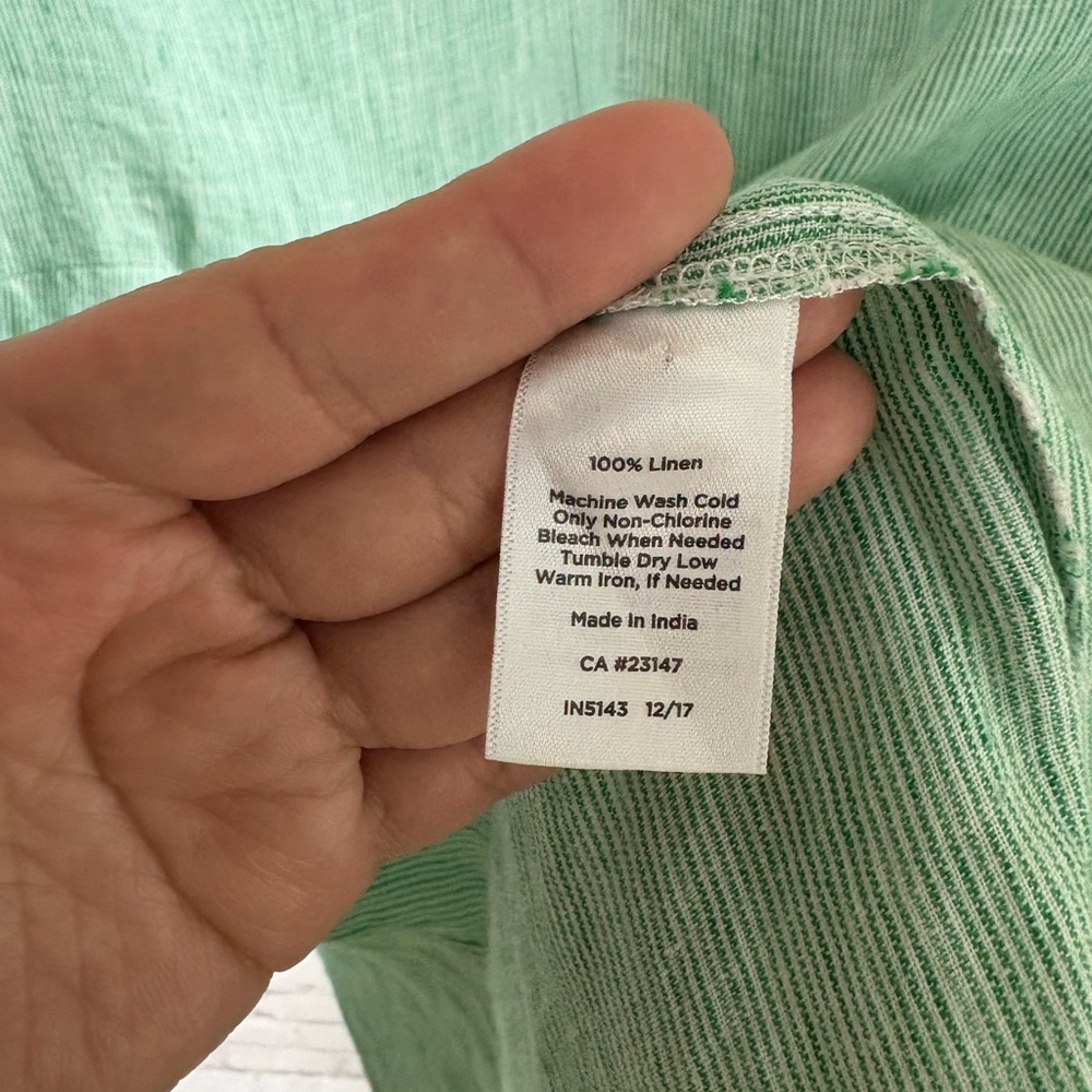 Talbots Green Vertical Striped Pinstriped Linen Peasant Blouse - Picture 4 of 5